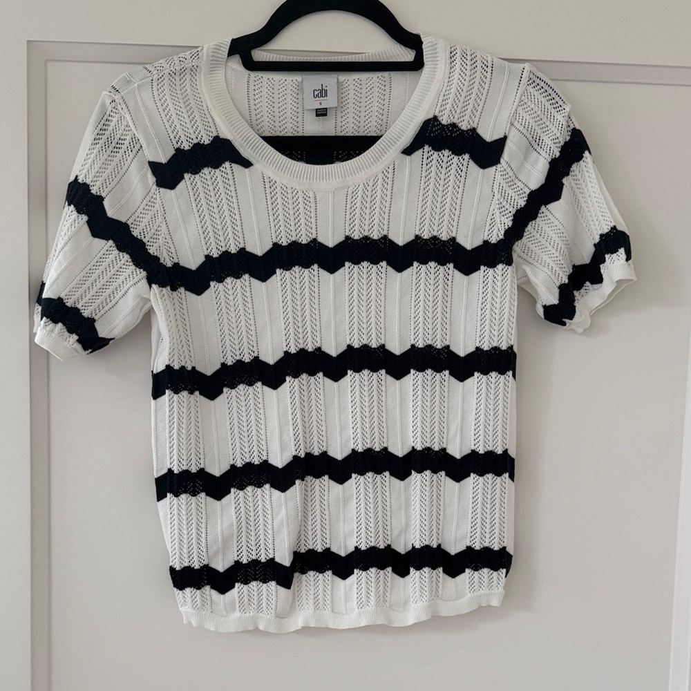 CAbi Navy blue White Textured Knit Top